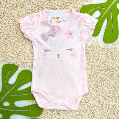 Kit 3 Peças - Bodys Manga Curta Cachorrinha com Flores - Rosa, Off White e Rose